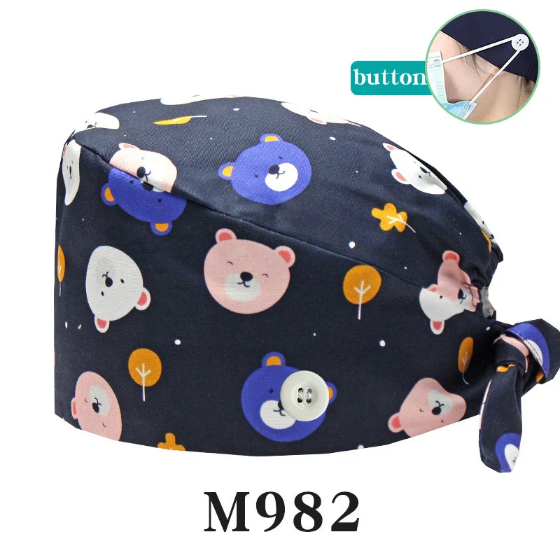 Cralom Women's Surgical Caps with Button for Various Professions