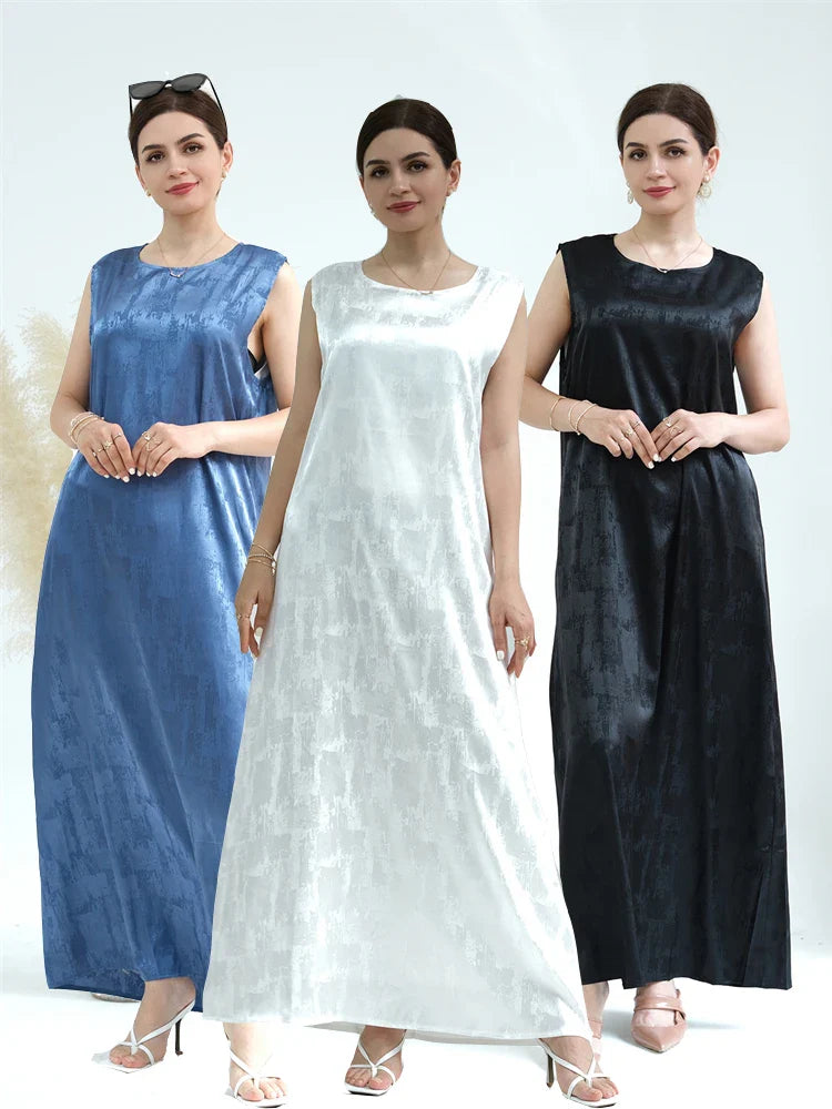 Sleeveless Satin Abaya Long Dress for Women by Cralom: Ramadan Eid Style