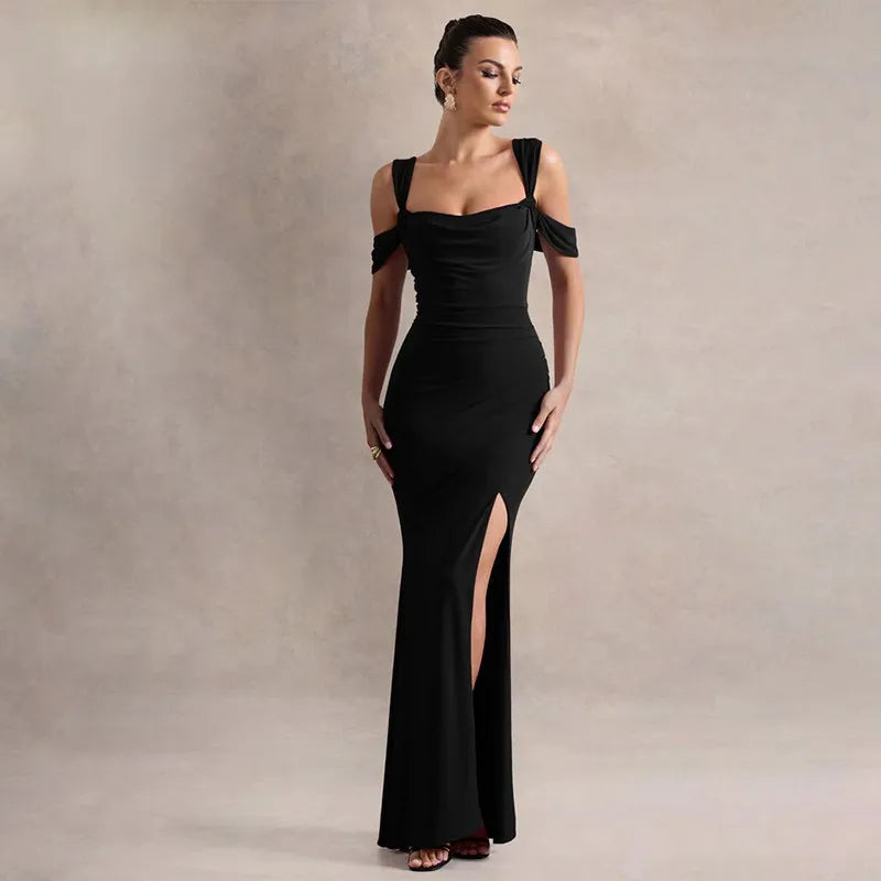 Cralom Women's Sexy Slit Dress Suspender Slim Fit Long Dress 2025