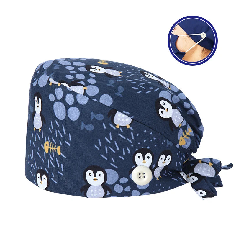 Cralom Cartoon Print Cotton Scrub Caps for Pet Grooming & Medical Professionals