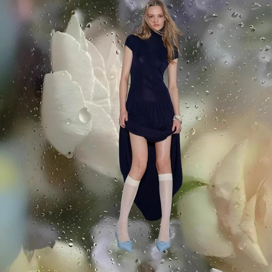Cralom Summer Knit Dress: Casual, High Collar, Slimming Fit