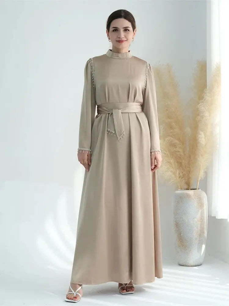 Ramadan Satin Diamond Abaya by Cralom: Elegant Islamic Dress for Women