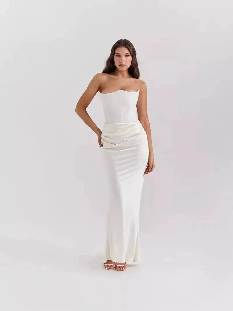 Cralom Summer Strapless Backless Evening Dress Slim Fit Sexy Style