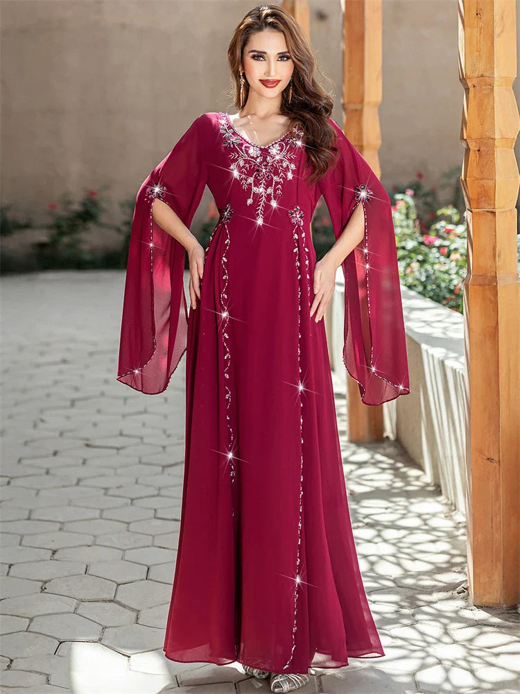 Red Ramadan Eid Abaya by Cralom: Elegant Arab Muslim Dress for Women