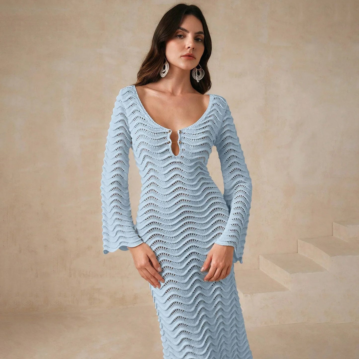 Cralom Women's Knitted Bikini Swimsuit Hoodie Dress - Solid Color, Sexy & Stylish