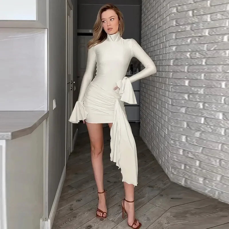 Cralom Half High Neck Trumpet Sleeves Tight Hip Hugging Skirt