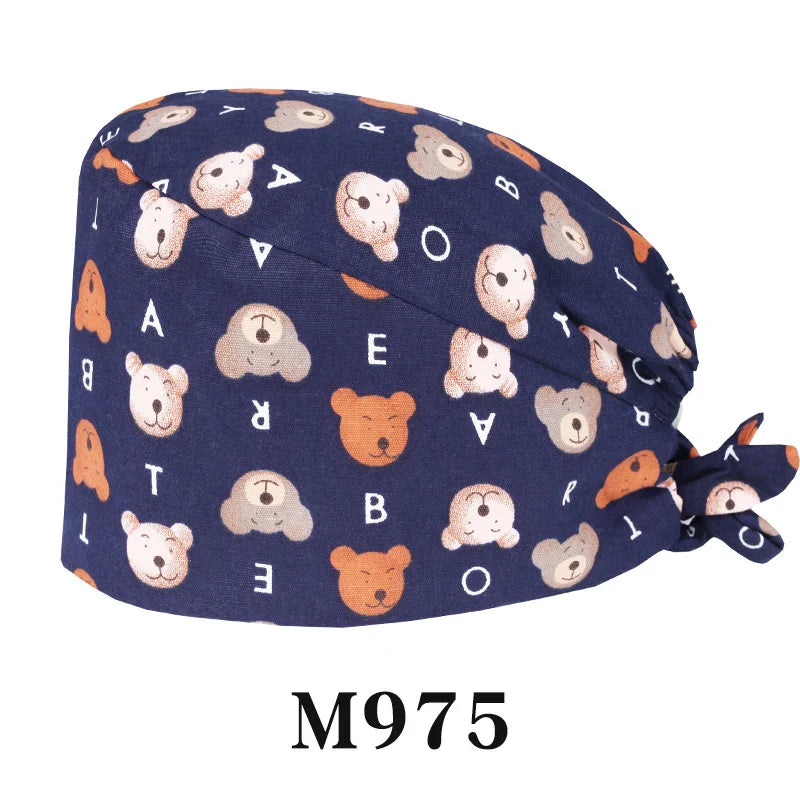 Cralom Cartoon Print Cotton Scrub Caps for Pet Grooming & Medical Professionals