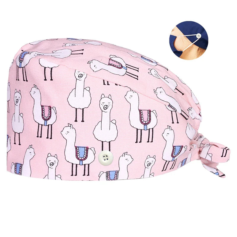 Cralom Cartoon Print Cotton Scrub Caps for Pet Grooming & Medical Professionals