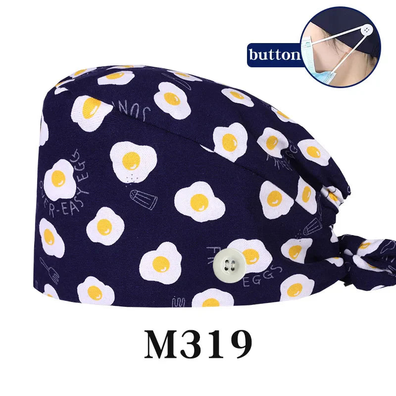 Cralom Cartoon Print Cotton Scrub Caps for Pet Grooming & Medical Professionals