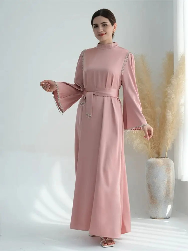Ramadan Satin Diamond Abaya by Cralom: Elegant Islamic Dress for Women