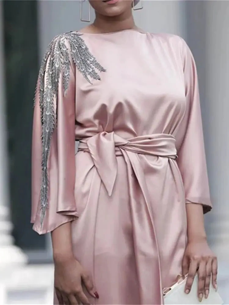 Pink Satin Ramadan Eid Abaya by Cralom - Modest Muslim Dress - Dubai Style