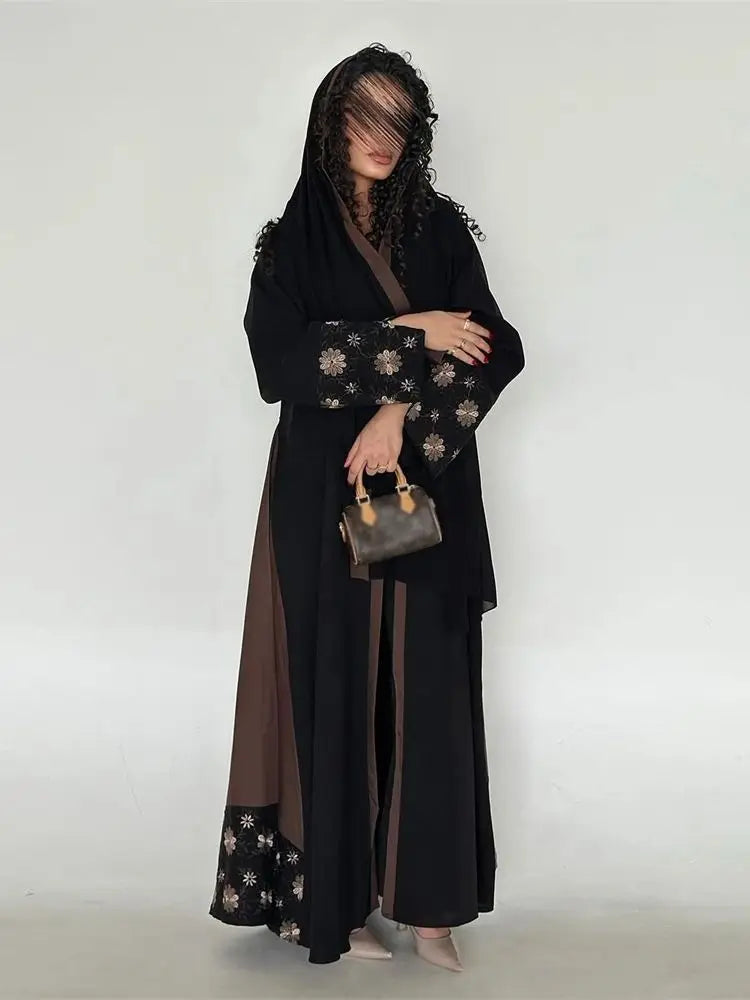 Ramadan Mubarak Open Flower Kimono Abaya by Cralom - Dubai Luxury Modest Dress for Women