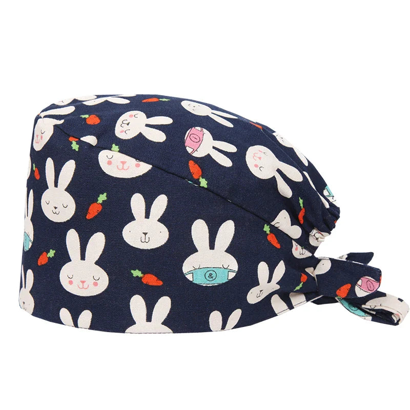 Cralom Cartoon Print Cotton Scrub Caps for Pet Grooming & Medical Professionals
