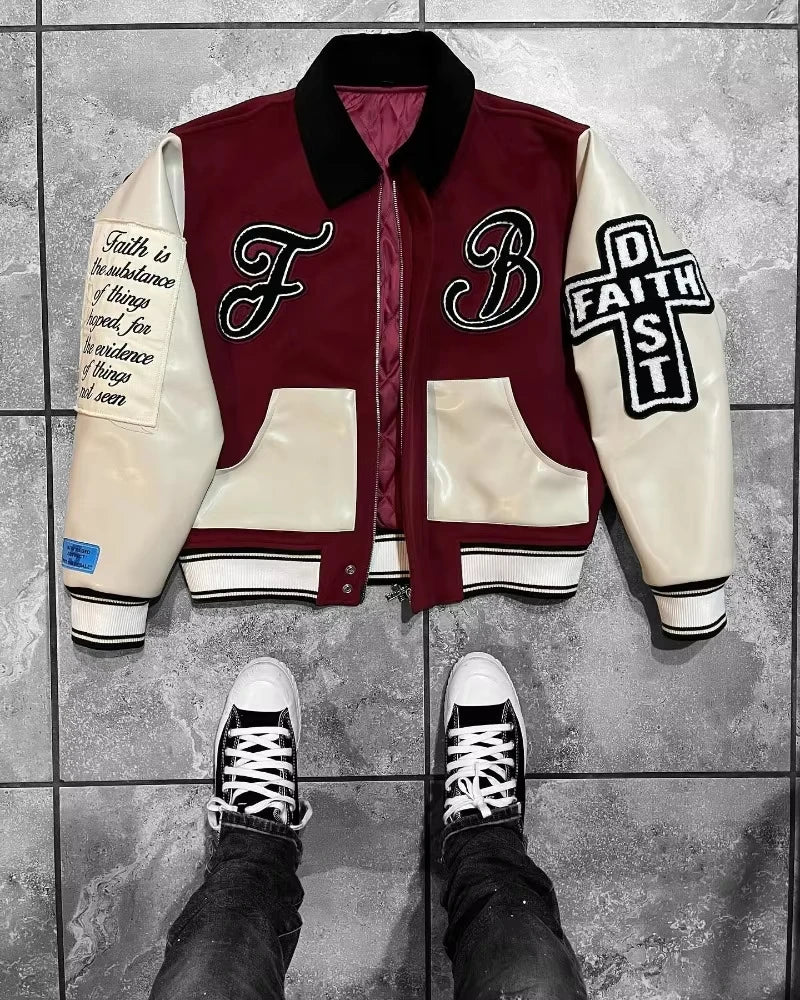 Cralom Letter Embroidery Baggy Baseball Jacket Punk Gothic Top