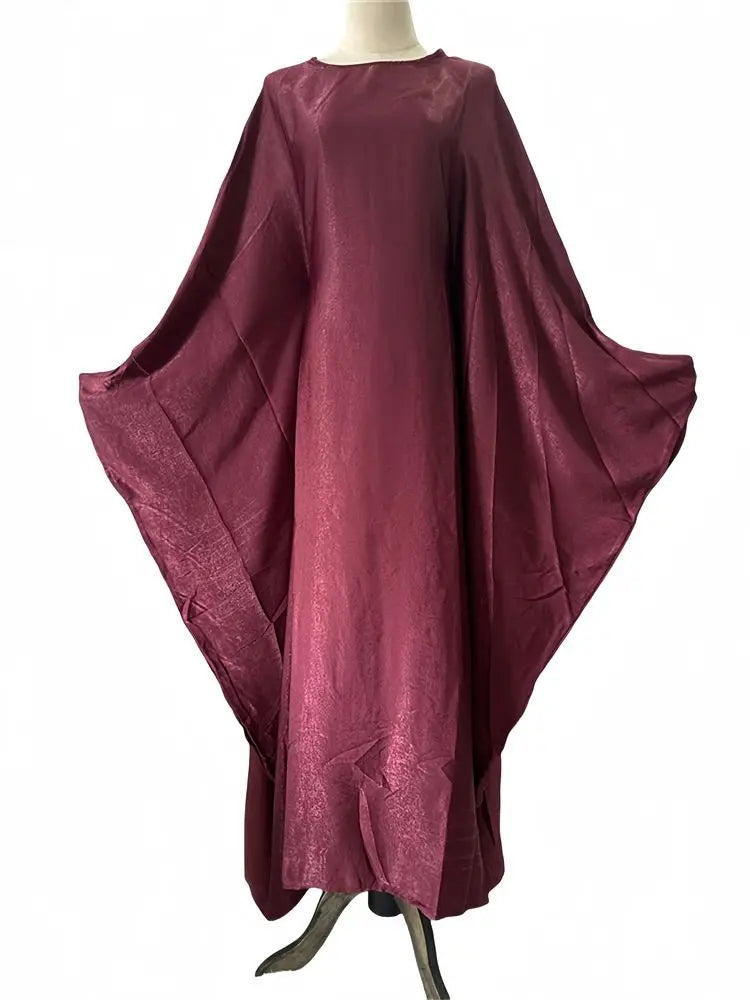 Cralom Satin Butterfly Batwing Abaya Kaftan Maxi Dress