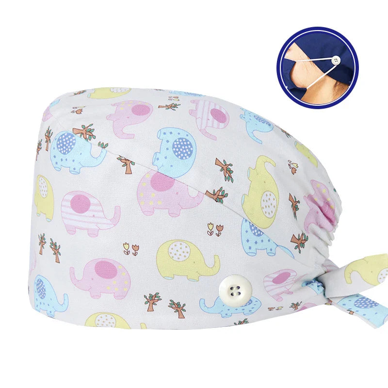 Cralom Cartoon Print Cotton Scrub Caps for Pet Grooming & Medical Professionals