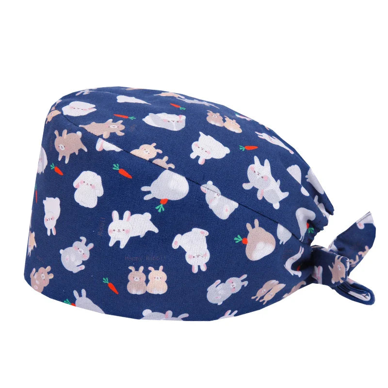 Cralom Cartoon Print Cotton Scrub Caps for Pet Grooming & Medical Professionals