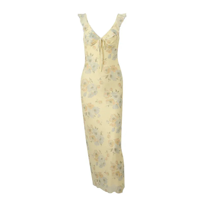 Cralom Retro Printed Slimming Strap Dress