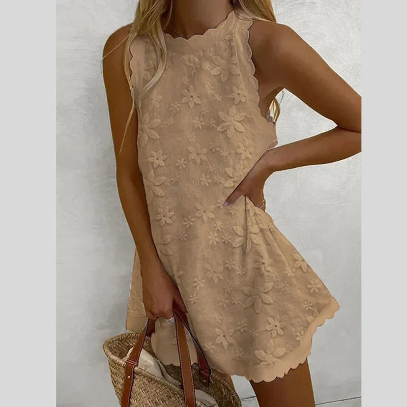 Cralom Floral Embroidery Off Shoulder Summer Dress