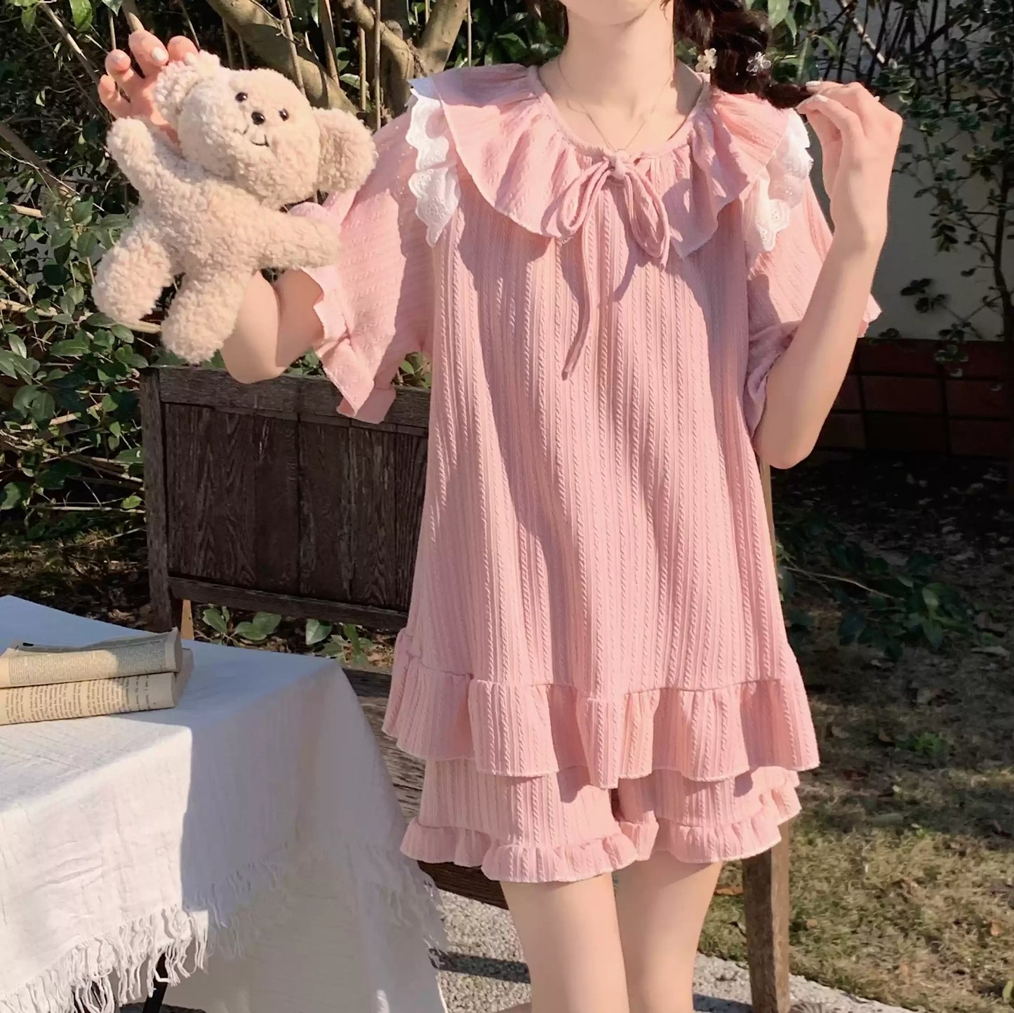 Cralom Sweet Summer Cotton Sleepwear Set for Women - Short-sleeved & Cute
