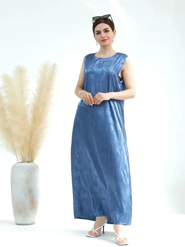 Sleeveless Satin Abaya Long Dress for Women by Cralom: Ramadan Eid Style