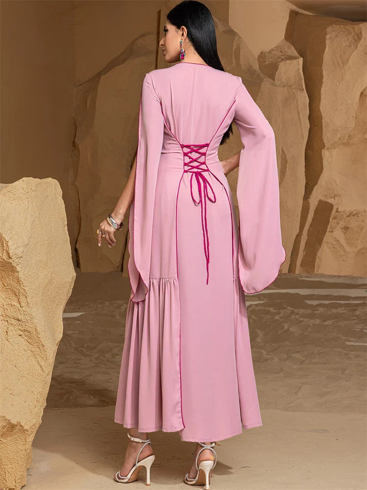 Ramadan Pink Dubai Satin Abaya Modest Muslim Prayer Dress for Women by Cralom