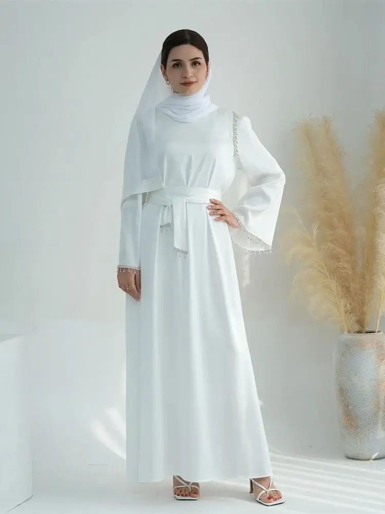 Ramadan Satin Diamond Abaya by Cralom: Elegant Islamic Dress for Women