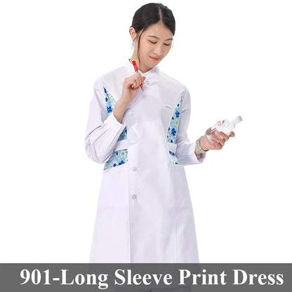Cralom Flower Print Nurse Gown - ICU Robe Medical Scrub Uniform
