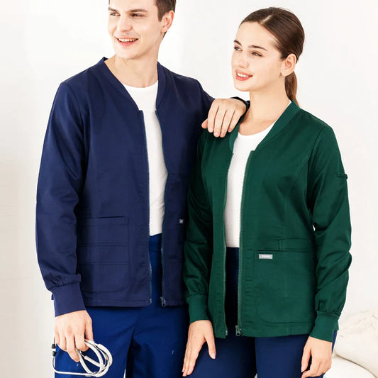 Cralom Knitted Zip Up Scrub Jacket: Long Sleeve Workwear Scrubs