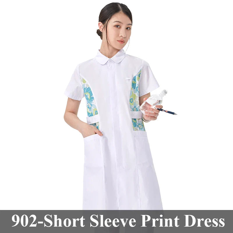 Cralom Flower Print Nurse Gown - ICU Robe Medical Scrub Uniform