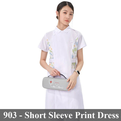 Cralom Flower Print Nurse Gown - ICU Robe Medical Scrub Uniform