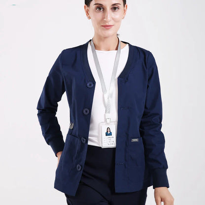 Cralom Knitted Zip Up Scrub Jacket: Long Sleeve Workwear Scrubs