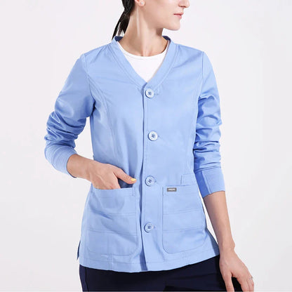 Cralom Knitted Zip Up Scrub Jacket: Long Sleeve Workwear Scrubs