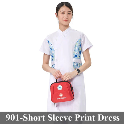 Cralom Flower Print Nurse Gown - ICU Robe Medical Scrub Uniform