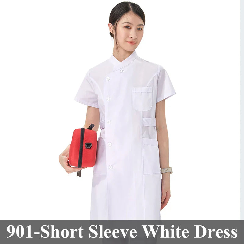 Cralom Flower Print Nurse Gown - ICU Robe Medical Scrub Uniform