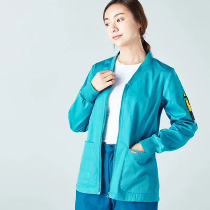 Cralom Knitted Zip Up Scrub Jacket: Long Sleeve Workwear Scrubs
