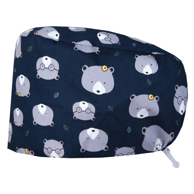 Cralom Women's Cat Print Doctor Hat for Pediatrics & Veterinary Clinics