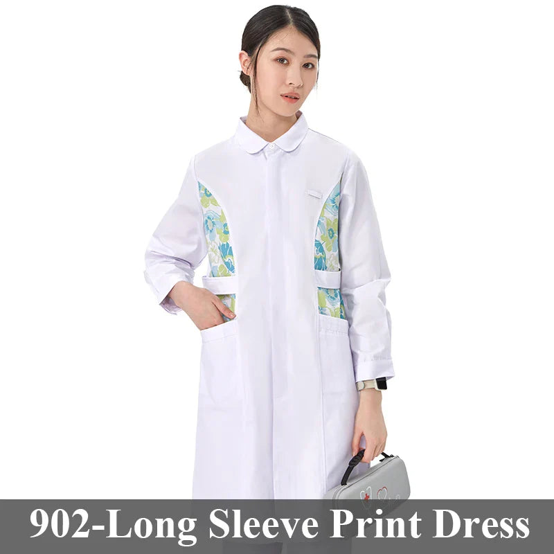 Cralom Flower Print Nurse Gown - ICU Robe Medical Scrub Uniform