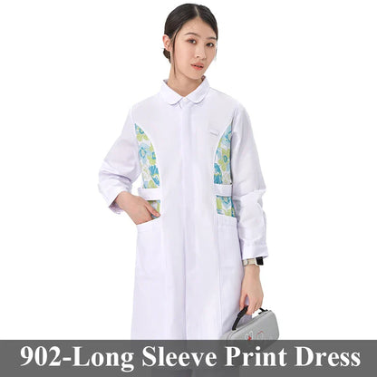 Cralom Flower Print Nurse Gown - ICU Robe Medical Scrub Uniform