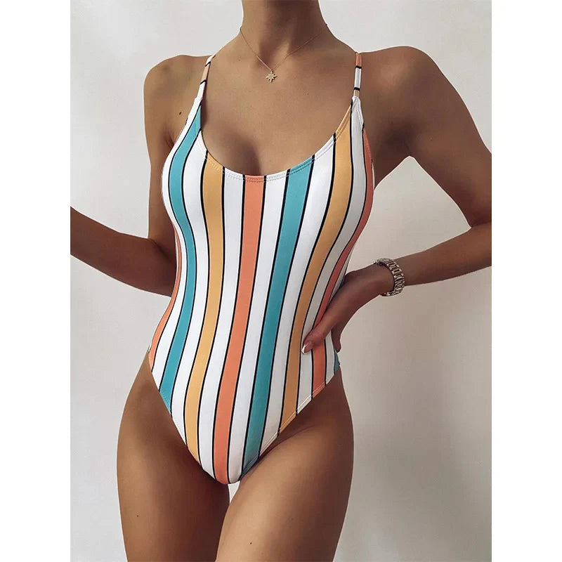 Cralom 2024 Striped One Piece Swimsuit for Women, Sexy Beachwear Monokini