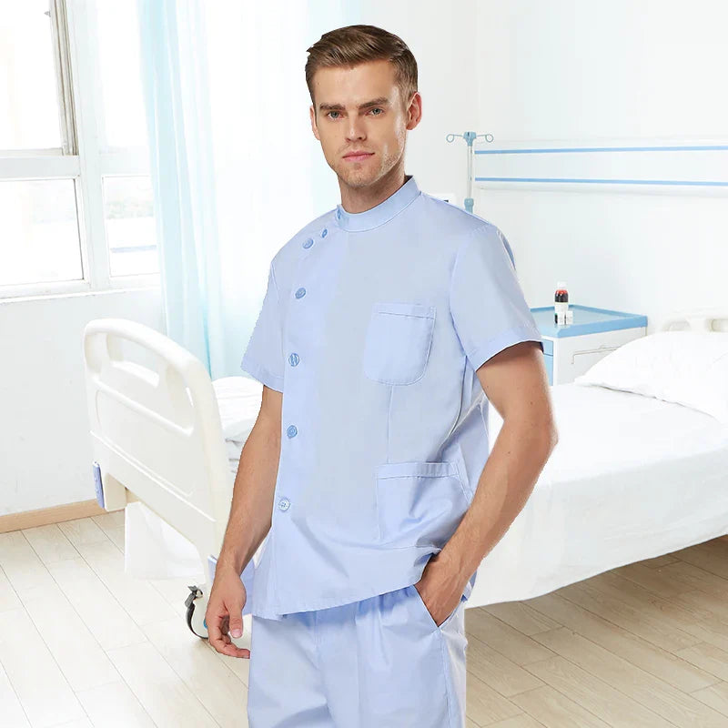 Cralom White Navy Blue Poplin Scrubs Set for Women Men
