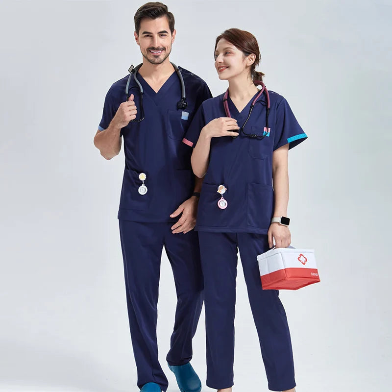 Cralom Silky Nurse & Beauty Care Scrub Set with Multi-Pocket V-Neck Tunic