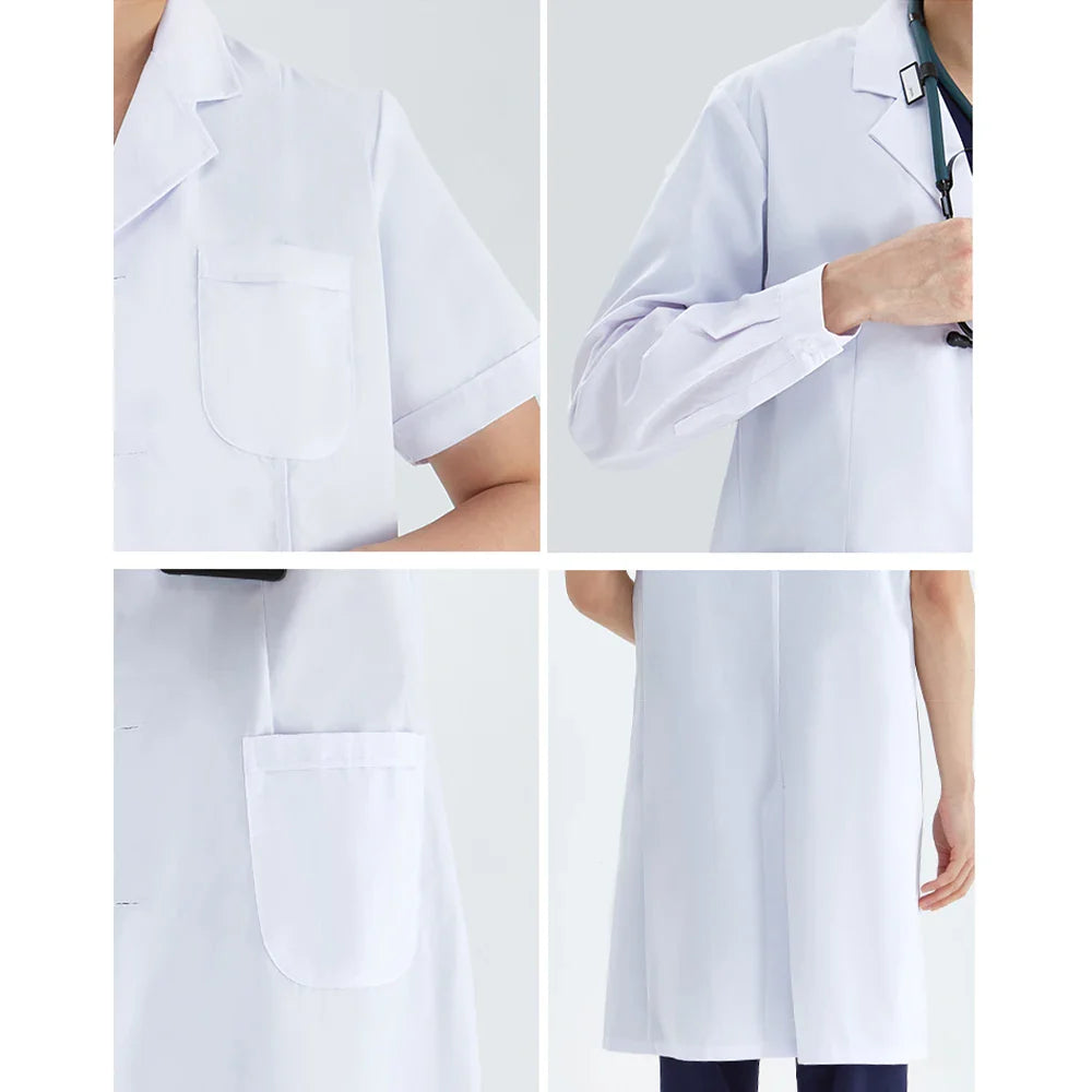 Cralom White Lab Coat Doctor Nurse Slim Uniform Scrubs M-LKXSY Women's
