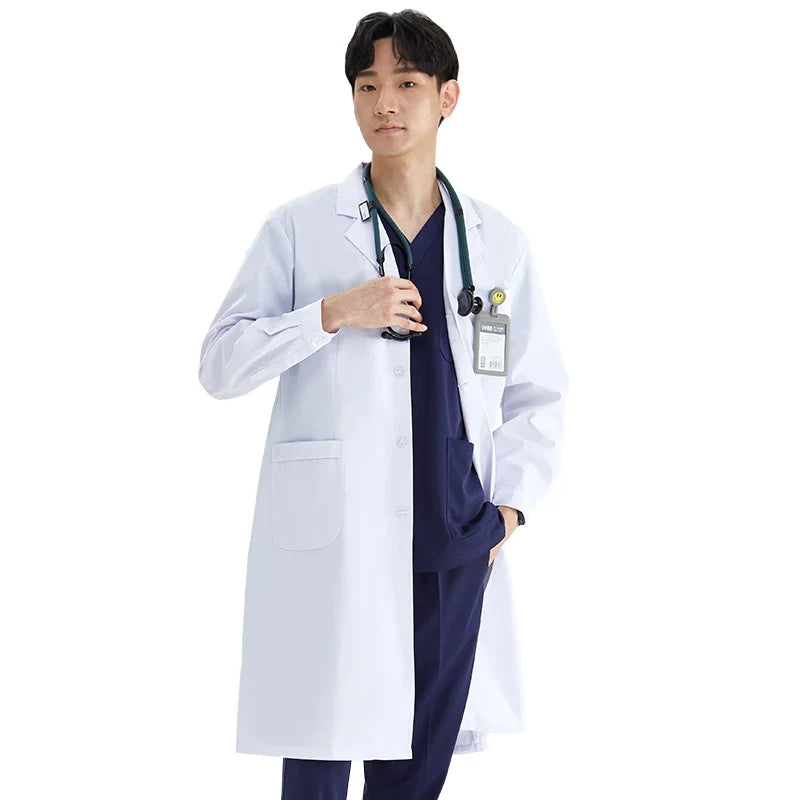 Cralom White Lab Coat Doctor Nurse Slim Uniform Scrubs M-LKXSY Women's