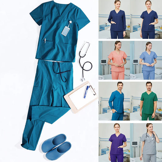 Cralom V-Neck Nurse Scrub Set with Drawstring Waist