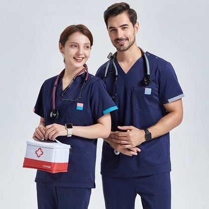 Cralom Silky Nurse & Beauty Care Scrub Set with Multi-Pocket V-Neck Tunic