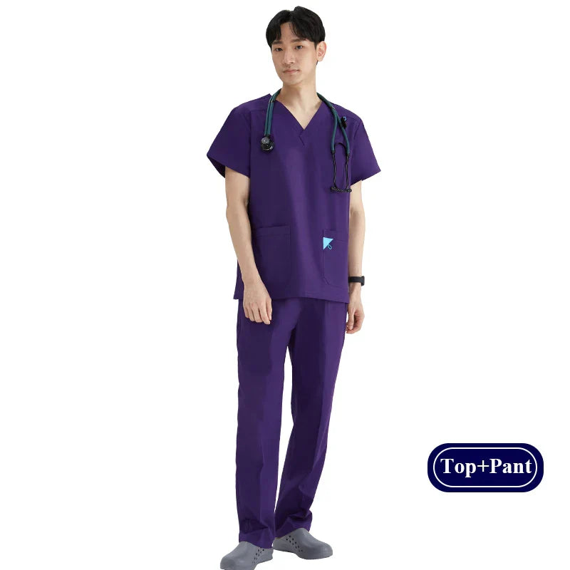 Cralom Scrub Set: V Neck Top, Drawstring Pants, Lightweight Nursing Suit