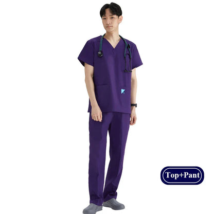 Cralom Scrub Set: V Neck Top, Drawstring Pants, Lightweight Nursing Suit