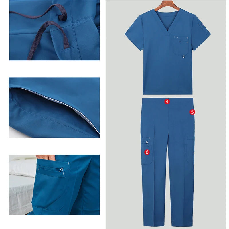 Cralom V-Neck Nurse Scrubs Set Solid Color Workwear Uniform