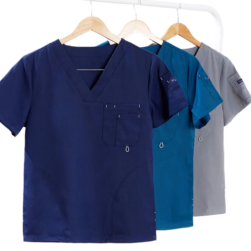 Cralom V-Neck Nurse Scrubs Set Solid Color Workwear Uniform